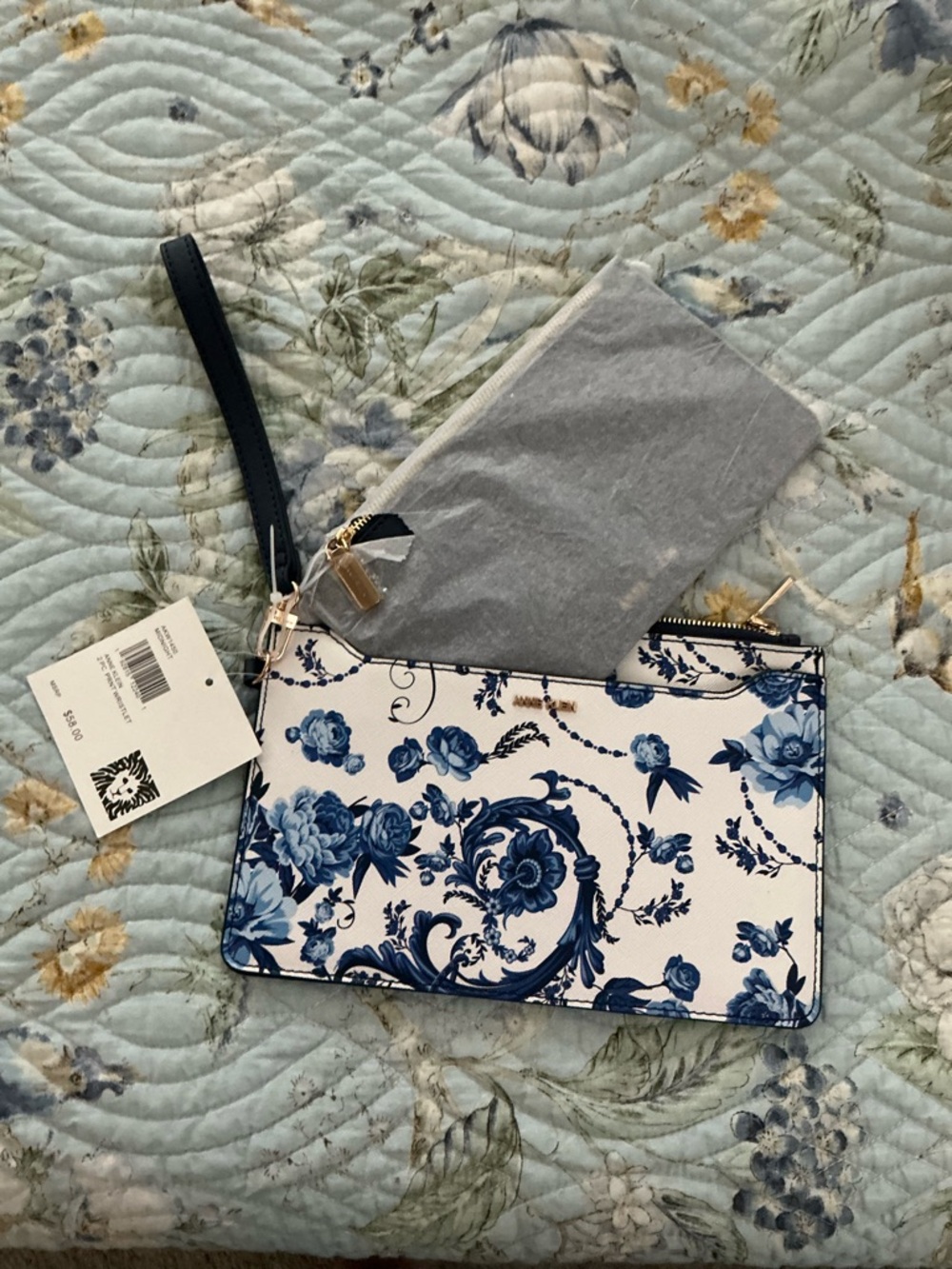 Anne Klein Light Blue Floral Wristlet